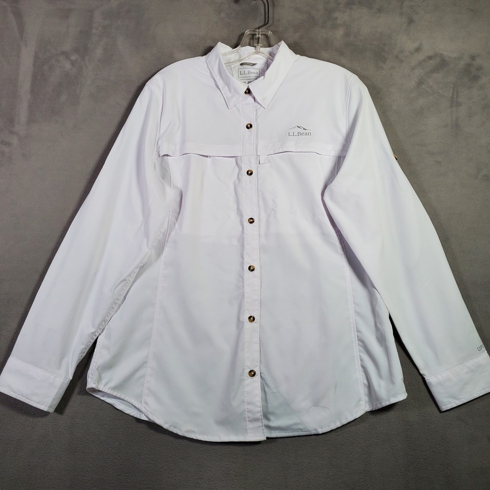 L.L. Bean Button Down Shirt Womens M White UPF Vented Hiking Gorpcore Utility
